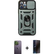 Cepte Toptan iPhone 12 Pro Ahenk Klasik - Siyah 3D Antistatik Hayalet Cam Ekran Koruyucu + Yeşil Neon Fosforlu Kamera Lens