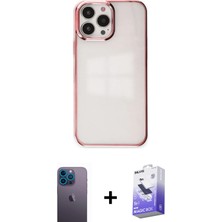 iPhone 13 Pro Max Doruk Doku Prime - Siyah Bilvis 5in1 5d Magic Hayalet Cam Ekran Koruyucu + Mavi Neon Fosforlu Kamera Lens