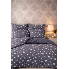 More Home  Tek Kişilik Lastikli Çarşaf  Nevresim Takımı  Gri Beyaz Yıldızlı