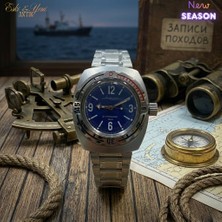 Eski Yeni Antik Vostok Amphibia 1967 Otomatik Erkek Kol Saati – 200M Dalgıç, 2415.01 Mekanizma, Mavi Kadran