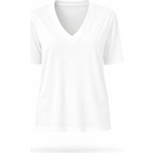 5in1Canpolat Ekru V Yaka Basic Tişört 0001