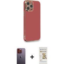 Cepte Toptan iPhone 12 Pro Max Yankı Serisi - Siyah Mat Seramik Nano Ekran Koruyucu + Turuncu Neon Fosforlu Kamera Lens