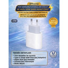 utechno iPhone 6 7 8 x 11 12 13 14 15 16 Serisi (Pro Max Plus Dahil) Uyumlu Şarj Başlığı Type-C Girişli 20W Hızlı Şarj Adaptörü Süper Hızlı Şarj Destekli Güvenli Şarj Teknolojisi Beyaz