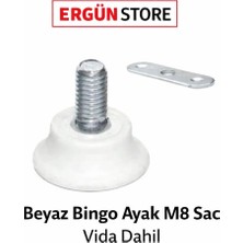 Ergün Store Küçük Bingo Ayak M8 Beyaz Sac ve Vida Dahil 4 Adet