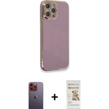 Cepte Toptan iPhone 12 Pro Max Yankı Serisi - Siyah Mat Seramik Nano Ekran Koruyucu + Turuncu Neon Fosforlu Kamera Lens