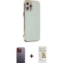 Cepte Toptan iPhone 12 Pro Max Yankı Serisi - Siyah Mat Seramik Nano Ekran Koruyucu + Turuncu Neon Fosforlu Kamera Lens