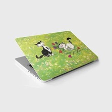 Esranın Dünyası Çiçek ve Kedi Temalı Laptop Sticker, Notebook Kaplama Etiketi
