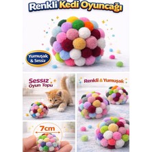 Colezium Renkli Ponpon Kedi Oyuncak Topu 7 cm  ( 2 Adet ) - Yumuşak Sessiz Kedi Oyun Topu