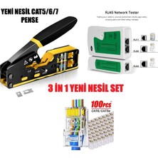 Derwell 3 In 1  Set Yeni Nesil Cat5/6/7/8 RJ45 8P8C Utp Sıkma Pensesi + 100 Adet Yeni Nesil Delikli Jak + RJ45/11 Test Cihazı Ethernet Internet Onarım Yapım Kiti Network Aksesuarı