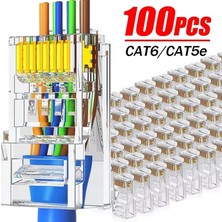 Derwell 100 Adet Yeni Nesil RJ45 Cat5/cat6 Delikli Jack Konnektör - Yeni Nesil Ez Delikli RJ45 Network Jack Network Utp 30μ Jack