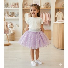 Dudese Kız Çocuk Lila Simli Unicorn Baskılı Tütü Etek