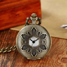 BolShop Köstekli Cep Saati Klasik Vintage Tasarım Zincirli Metal Gövde Erkek & Kadın Retro Antika Görünümlü Cep Saati Hediyelik Şık Aksesuar