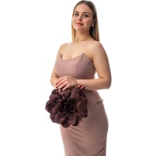 Gustello Lina | Gold Metal Saplı Gül Çiçek Tasarım Abiye El ve Omuz Çantası