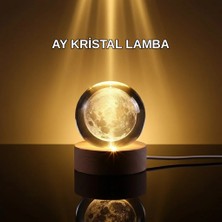Melike Bakar Boutique 3D Lazer Işlemeli Ay Küresi Ahşap Standlı USB Bağlantılı Dekoratif Lamba