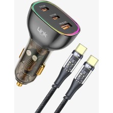 Marmara Qumasch Linktech 80W Transparent Car Charger 2xpd 30+20W + USB Araç Içi Type-C Şarj Aleti