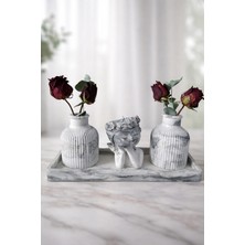 Viyam Siyah Desenli Tabaklı Vazo Çiçekli Kız Mumlu Dekorasyon Seti.