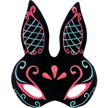 Ieg™ Siyah Renk Mavi Kırmızı Simli Siyah Süet Kaplama Tavşan Maskesi 18X16 cm