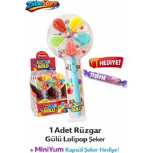Emrah Gültekin Rüzgar Gülü Lolipop Şeker 1 Adet Renkli Dönen Lolipop + Miniyum Şeker Hediye Eğlenceli Şeker