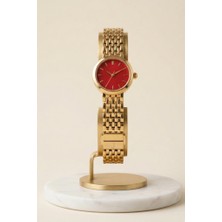 Oqqo Kyra Yuvarlak Kasa Kırmızı Kadran Gold Kadın Kol Saati