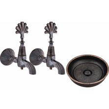 vitrinbanyo Osmanlı 1/2 Ağır Ikili Tavroz Musluğu ve Ağır Hamam Tası Bakır Eskitme