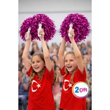 Toyfest Ponpon Metalik Parlak Fuşya Mor Amigo Sopalı Dayanıklı Hafif Tezahürat Ponponu 2 Çift