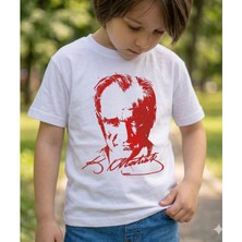 Alme K. Atatürk Kırmızı Baskılı Kısa Kollu Tişört - Milli Bayramlara Özel Tasarım Pamuklu Tişört