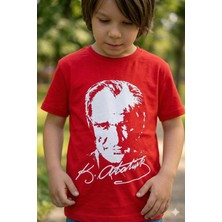 Alme K. Atatürk Kırmızı Baskılı Kısa Kollu Tişört - Milli Bayramlara Özel Tasarım Pamuklu Tişört