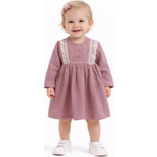 Kardelya Kız Bebek Elbise Dantel Detaylı Şık Müslin Elbise