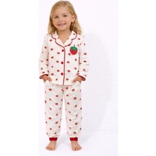Poli Foni Çilek Desenli Yakalı Önü Düğmeli Kız Çocuk Pijama Takımı