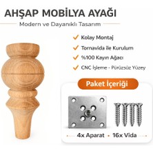 Akyol Ahşap M31 - Koltuk Ayağı 15 cm | Berjer Ayağı | Kayın Ahşap 4'lü Set