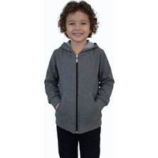 Evavi Çocuk Kapüşonlu Fermuarlı Cepli Gri Sweatshirt Ceket