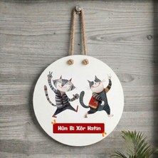 Zerya Kürtçe Kapı Süsü - Xemla Deriyan - Hûn Bi Xêr Hatin Kedi Tasarımlı Kapı Süsü