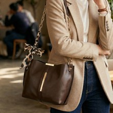 URZ Leopar Desenli Fular Detaylı Kahverengi Çanta