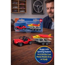 Toyfest Siku Buggy Çekmeli Spor Uçak Römorklu Model Araba Oyuncak Metal Diecast Kırmızı Sarı Arabası 15.2 cm