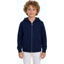Evavi Çocuk Kapüşonlu Fermuarlı Cepli Lacivert Sweatshirt Ceket