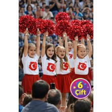 Toyfest Ponpon Metalik Parlak Bordo Amigo Sopalı Dayanıklı Hafif Tezahürat Ponponu 6 Çift