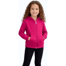 Evavi Çocuk Kapüşonlu Fermuarlı Cepli Pembe Sweatshirt Ceket