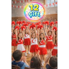 Toyfest Ponpon Mat Kırmızı Amigo Sopalı Dayanıklı Hafif Tezahürat Ponponu 12 Çift