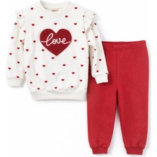 Nikuby Kırmızı Benekli Love Temalı Bebe Alt-Üst Takım