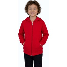 Evavi Çocuk Kapüşonlu Fermuarlı Cepli Kırmızı Sweatshirt Ceket