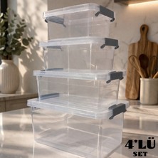 Vizka Plastik Saklama Kabı ,kilit Kapaklı Dikdörtgen Saklama ve Koruma Erzak Kabı 4lü Set