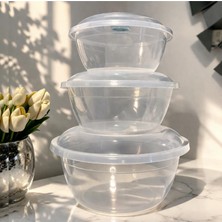 3 Lü Şeffaf Badya Leğen Set , Üç Boy Plastik Çok Amaçlı Kapaklı Hamur Yoğurma Seti