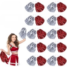 Skygo Kırmızı Gümüş Metalik Dolgun Gösteri Ponponu 20 Adet (10 Çift)