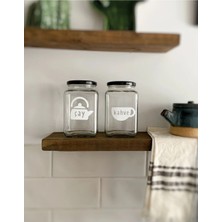 Atölye Merdiven 850 cc Çay Kahve Etiketli 2li Cam Erzak Kavanozu Seti Mutfak Dekorasyonu Kahve Köşesi