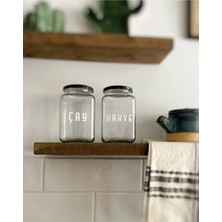 Atölye Merdiven Çay ve Kahve Yazılı 2li Cam Erzak Kavanozu Seti Mutfak Dekorasyonu 1000 cc