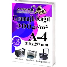 Artlantis A4 Gramajlı Fotokopi Kağıdı 250 Adet 300 gr Sertifika Kağıdı Kalın Kağıt Baskı Tüm Yazıcılara Uyumlu 21X29.7CM Ofis Büro