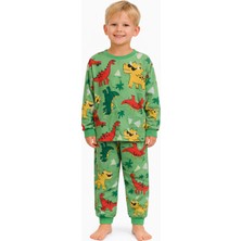 Mini Stella Kids Yeşil Dinozor Desenli Erkek Çocuk Pijama Takımı
