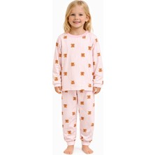 Süpermini Pembe Çizgili Ayıcık Temalı Kız Çocuk Pijama Takımı