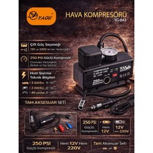Yage Çift Güçlü (12V/220V) Taşınabilir Hava Kompresörü - 250 Psı