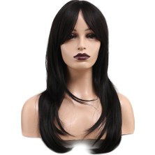 Kaia Life Katlı Kesim Perçemli Düz Fiber Sen Orta Boy Peruk / Koyu Kestane